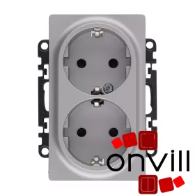   Legrand 753326, Valena Life 2X2P+F Csatlakozóaljzat Biztonsági Zsaluval, Egybeépített Burkolattal és Keret Nélkül, Rugós Vezetékbekötéssel, Alumínium