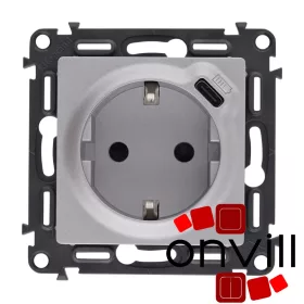   Legrand 753335, Valena Life 2P+F Csatlakozóaljzat + USB-C Típusú Töltőaljzat, Alumínium