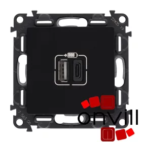   Legrand 756306, Valena Life Kettős USB-A+USB-C Töltőaljzat, Beépített Tápegységgel, Fekete