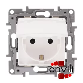   Legrand 764532, Niloé 2P+F Csatlakozóaljzat Biztonsági Zsaluval, Csapófedéllel, Rugós Vezetékbekötéssel, IP21, Fehér