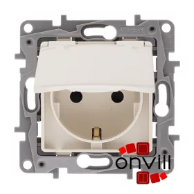   Legrand 764632, Niloé 2P+F Csatlakozóaljzat Biztonsági Zsaluval, Csapófedéllel, Rugós Vezetékbekötéssel, IP21, Bézs