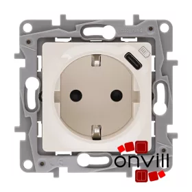   Legrand 764635, Niloé 2P+F Csatlakozóaljzat + USB-C Típusú Töltőaljzat, Bézs