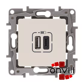   Legrand 764697, Niloé Kettős USB-A+USB-C Töltőaljzat, Beépített Tápegységgel, Bézs
