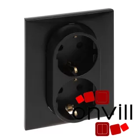   Legrand 863522, Niloé Step 2X2P+F Csatlakozóaljzat Biztonsági Zsaluval, Egybeépített Burkolattal és Kerettel, Rugós Vezetékbekötéssel, Fekete