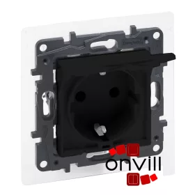   Legrand 863523, Niloé Step 2P+F Csatlakozóaljzat Biztonsági Zsaluval, Csapófedéllel, Rugós Vezetékbekötéssel, IP44, Fekete