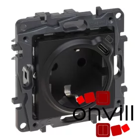   Legrand 863526, Niloé Step 2P+F Csatlakozóaljzat + USB-C Típusú Töltőaljzat, Fekete