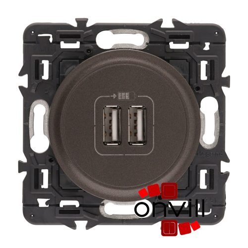 Legrand CG067462-K, Céliane Kettős USB-A Töltőaljzat, Beépített Tápegységgel, Körmös, Grafit