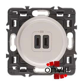   Legrand Céliane kettős USB-C töltőaljzat, beépített tápegységgel - 3A, 15W, burkolattal, titánium CT067466-K