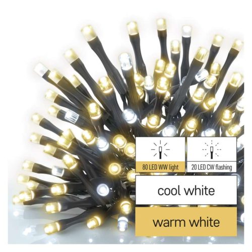 EMOS D1AN02, Standard LED sorolható karácsonyi füzér, villogó, 10 m, kültéri, meleg/hideg fehér