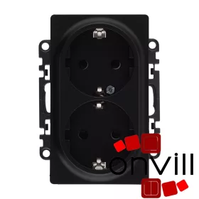   Legrand LB753026, Valena Life 2X2P+F Csatlakozóaljzat Biztonsági Zsaluval, Egybeépített Burkolattal és Kerettel, Rugós Vezetékbekötéssel, Fekete