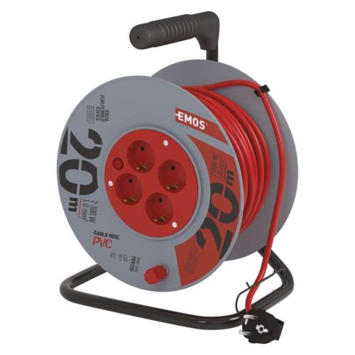 EMOS P09220, Kábeldob 20 m / 4 aljzat / piros / PVC / 230 V / 1 mm2