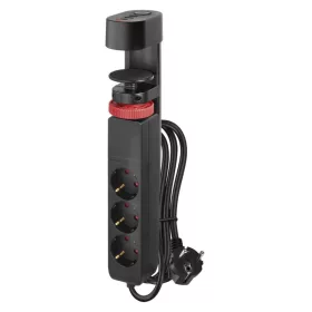   EMOS P1321PD, Hosszabbító kábel 1,5 m/3 aljzat/kapcsoló/asztalra szerelhető/USB/fekete/PVC/1,5 mm2 