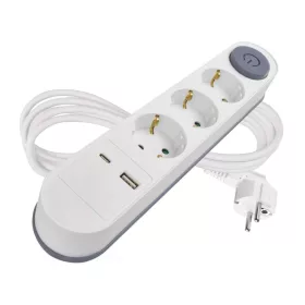   EMOS P1322PD, Hosszabbító 2 m / 3 aljzat / kapcsolós / fehér / 1× USB-A + 1× USB-C  / 1,5 mm2