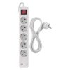 EMOS P1523CU, Hosszabbító 3 m / 5 aljzat / kapcsolós / fehér / 1× USB-A + 1× USB-C  / 1,5 mm2