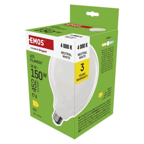 EMOS ZF2D83, LED izzó Filament G125 / E27 / 18 W (150 W) / 2452 lm / Természetes fehér