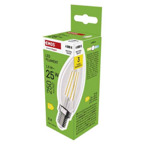 EMOS ZF3D03, LED izzó Filament gyertya / E14 / 1,8 W (25 W) / 250 lm / Természetes fehér