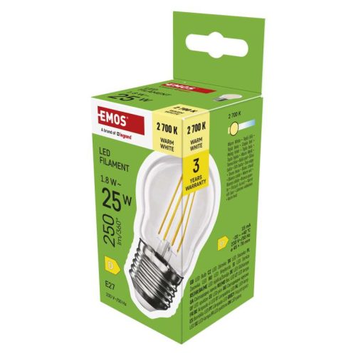 EMOS ZF6D02, LED izzó Filament Mini Globe / E27 / 1,8 W (25 W) / 250 lm / Meleg fehér