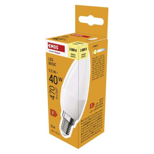 EMOS ZL3F22, LED izzó Basic gyertya / E14 / 5,5 W (40 W) / 470 lm / Meleg fehér