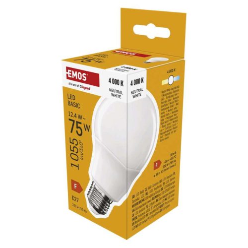 EMOS ZL5F53, LED izzó Basic A60 / E27 / 12,4 W (75 W) / 1055 lm / Természetes fehér