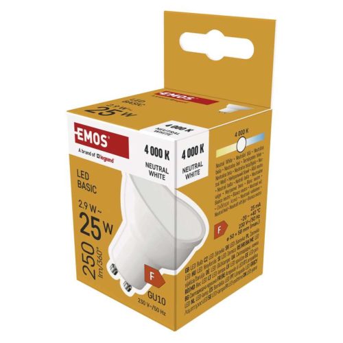 EMOS ZL8F03, LED izzó Basic MR16 / GU10 / 2,9 W (25 W) / 250 lm / Természetes fehér