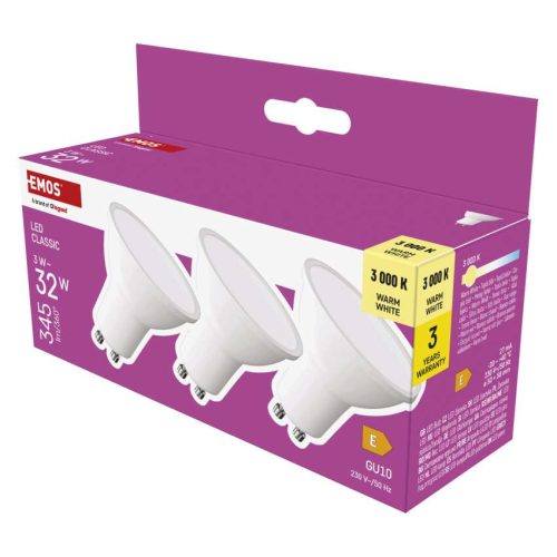 EMOS ZQ8E12-3, LED izzó Classic MR16 / GU10 / 3 W (32 W) / 345 lm / Meleg fehér