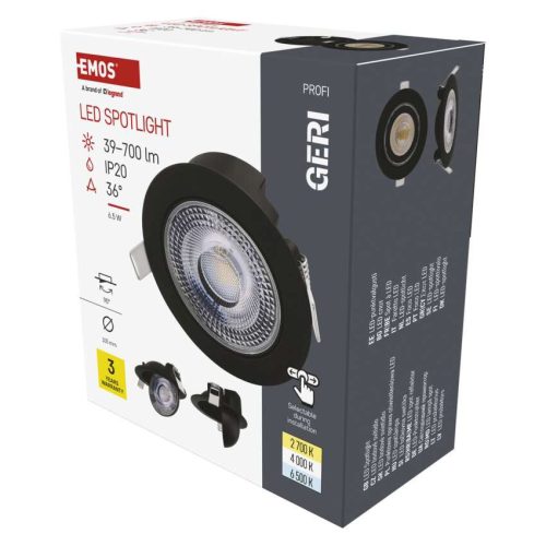 EMOS ZV1161, LED reflektor GERI fekete, kerek, 6,5W CCT